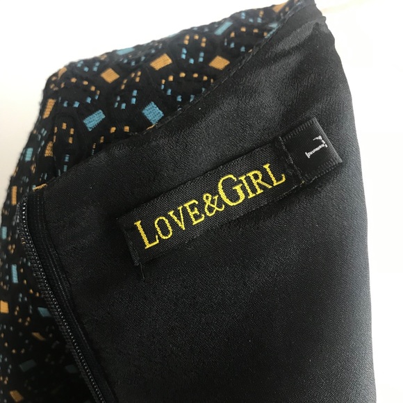 Love & Girl Blue & Gold Geometric Jacquard Dress L - Picture 11 of 14